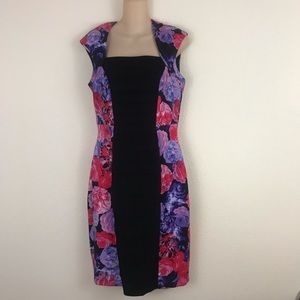 db Black Tiered Layer Purple Floral Sheath Dress